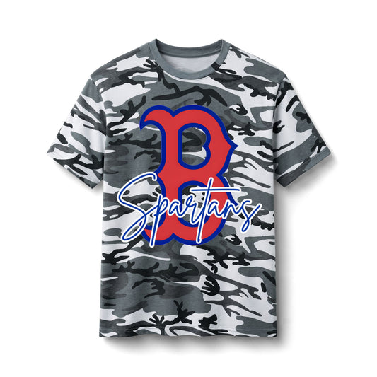 Bixby Spartans Camo Spartans - Script Logo Cotton Military Print Tee
