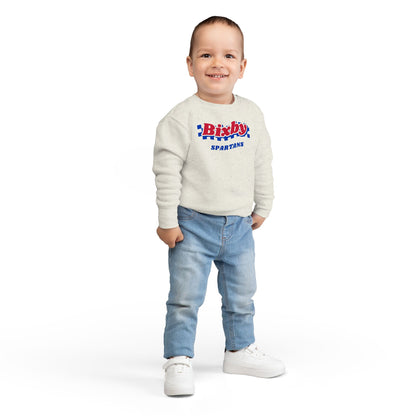 Bixby Spartans Retro Blue Checkered Script Toddler Sweatshirt – Little Spartan Vintage Crewneck
