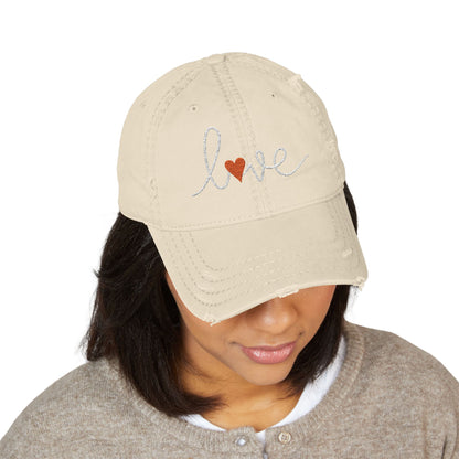 Love Script Heart Embroidered Vintage Distressed Ballcap