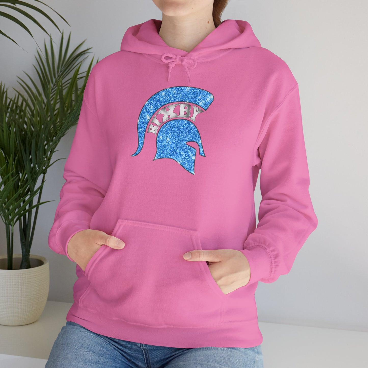 Bixby Spartan Blue Helmet Bling Gildan Hoodie