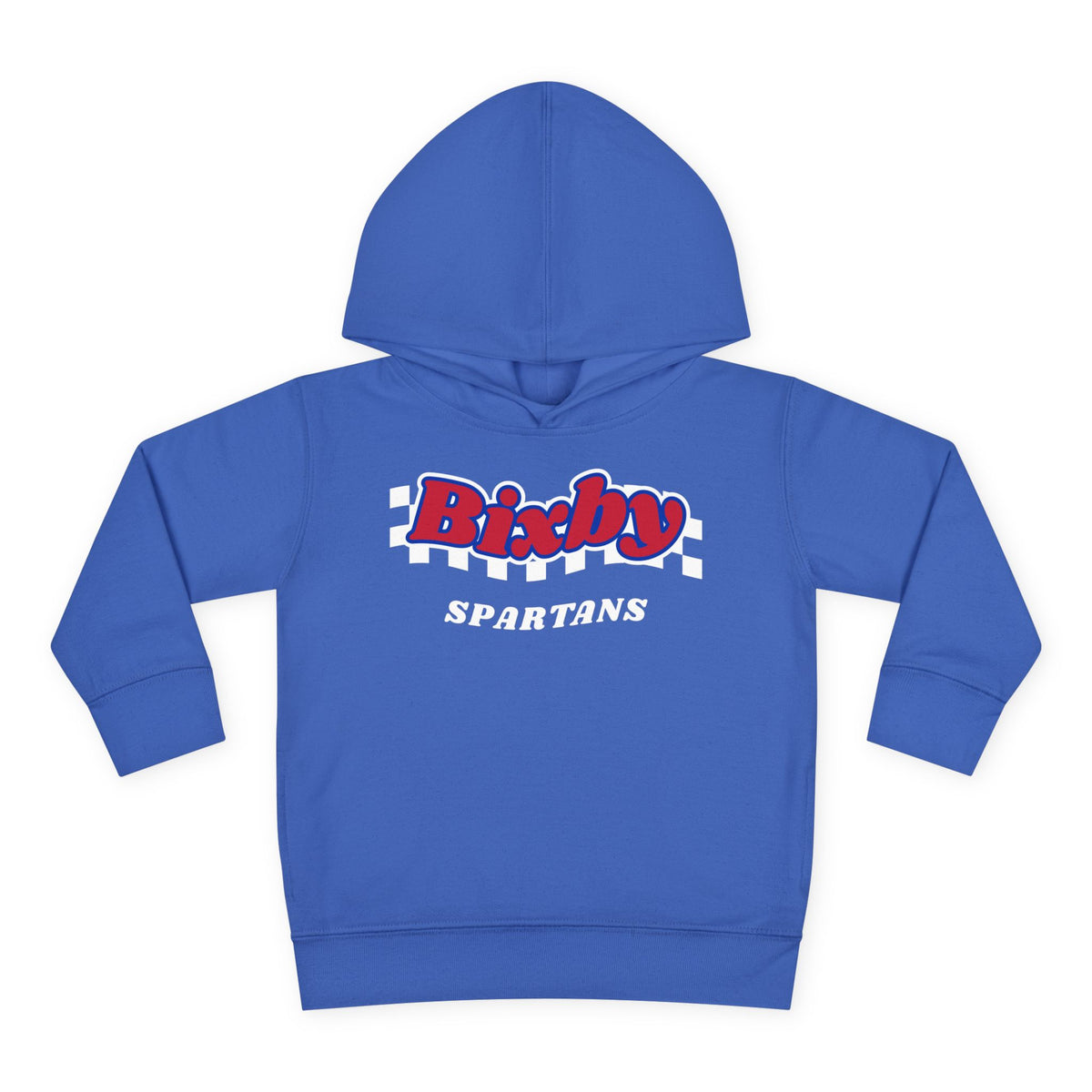 Bixby Spartans Retro Script Checkered Toddler Hoodie – Little Spartan Game Day Hoodie