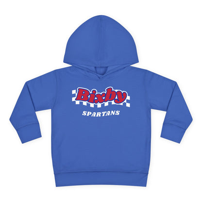 Bixby Spartans Retro Script Checkered Toddler Hoodie – Little Spartan Game Day Hoodie