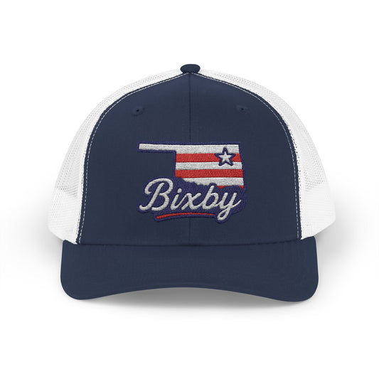 Bixby OK Red White & Blue Embroidered Trucker Snapback