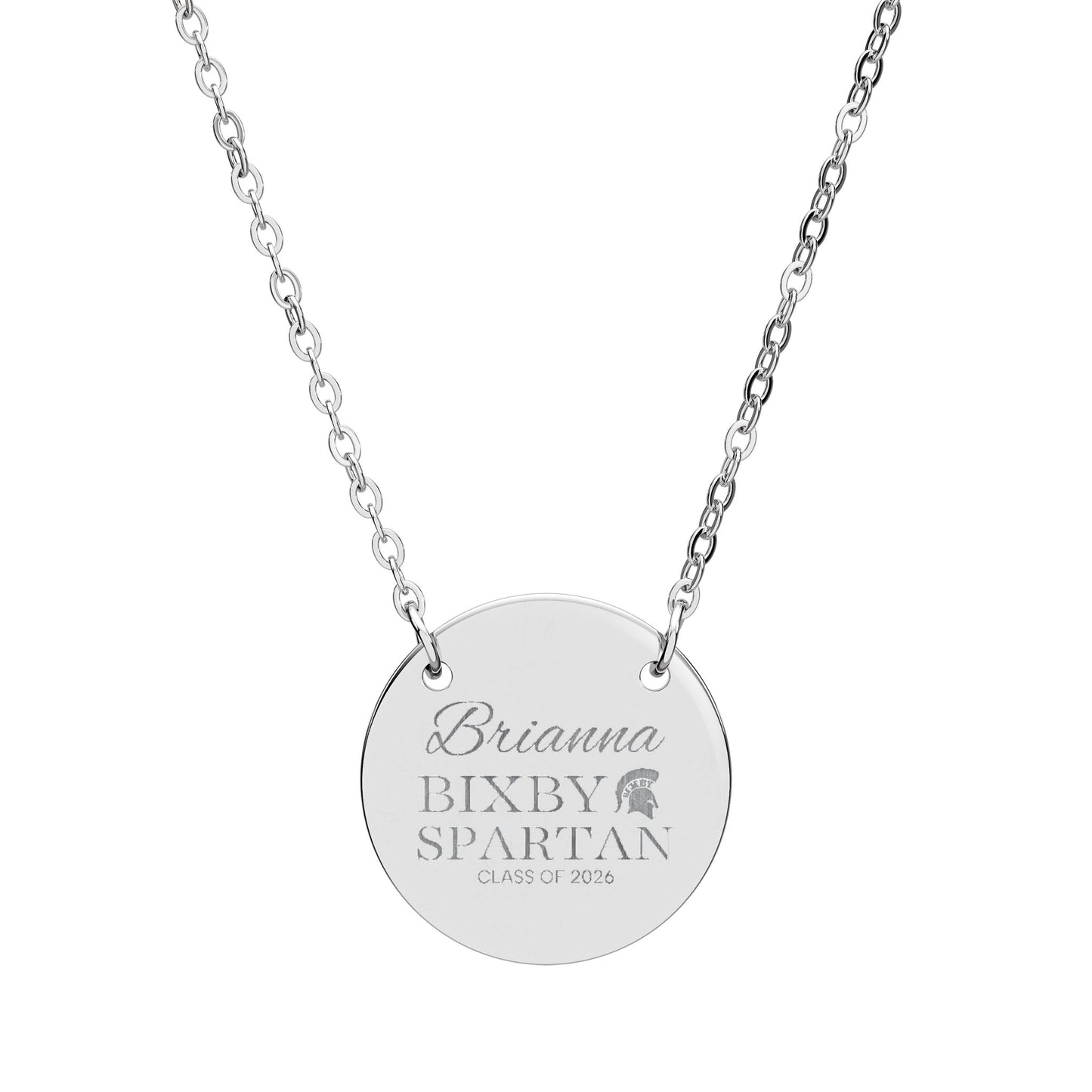 Bixby Spartan Class of 2026 Laser Engraved Circle Necklace