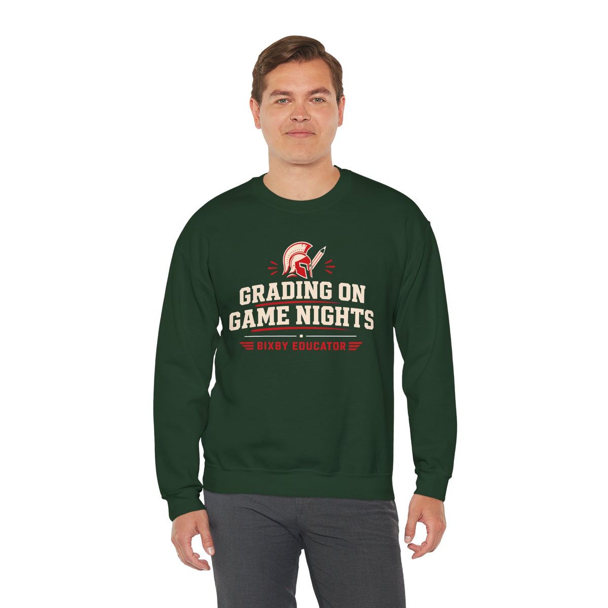 Bixby Spartans Grading On Game Nights - Funny Teacher Game Night Gift Sweatshirt