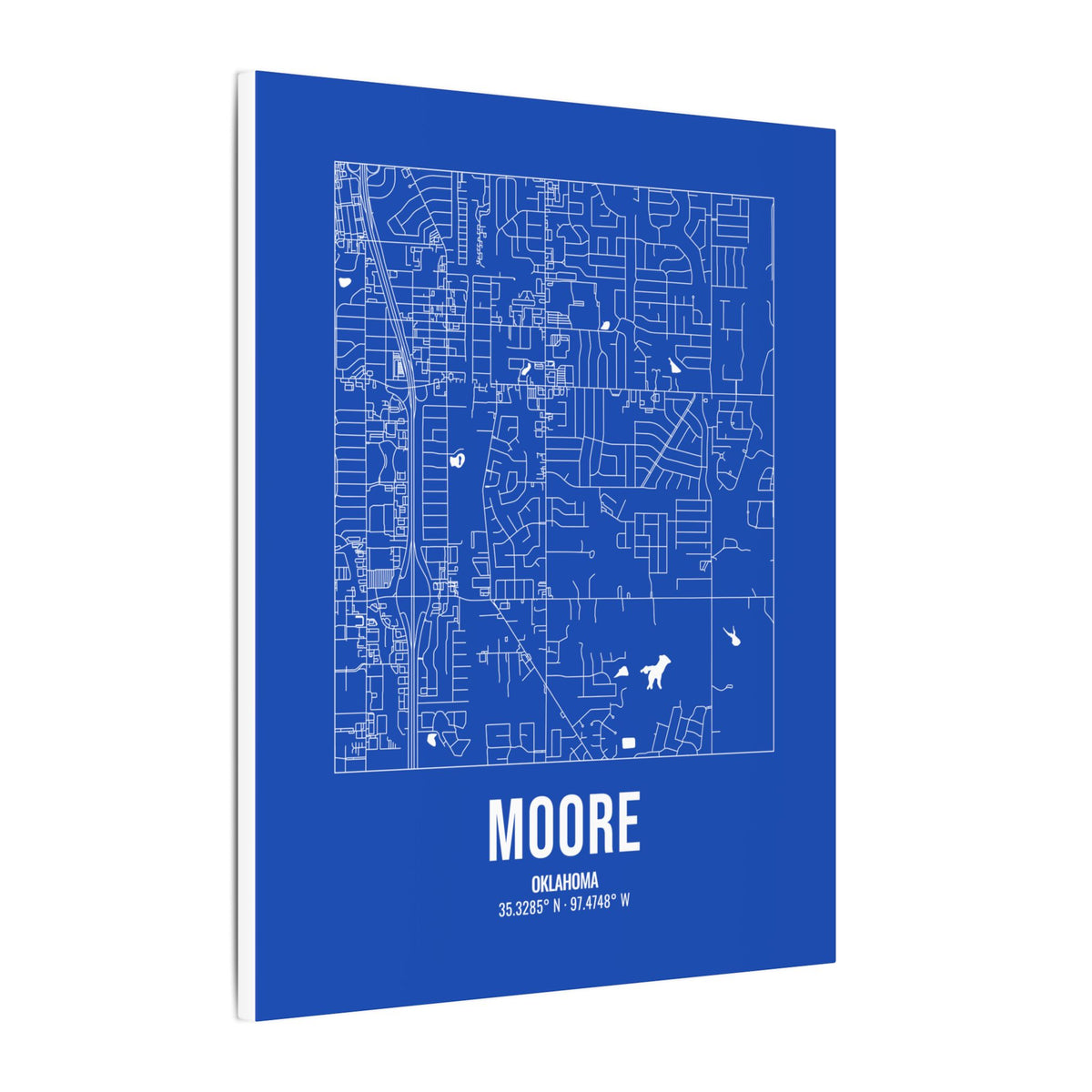 Moore Street Map Canvas, White on Royal Blue