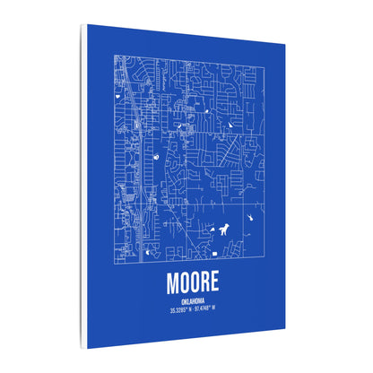 Moore Street Map Canvas, White on Royal Blue