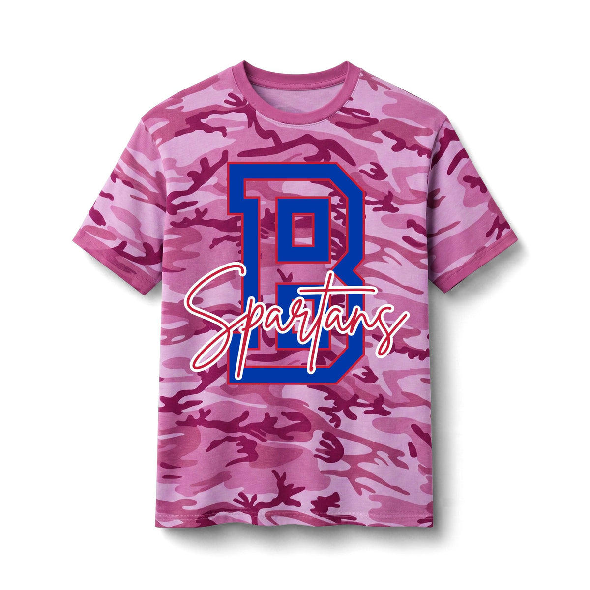 Bixby Spartans Camo Spartans - Bold 'B' School Spirit Cotton T‑ Tee