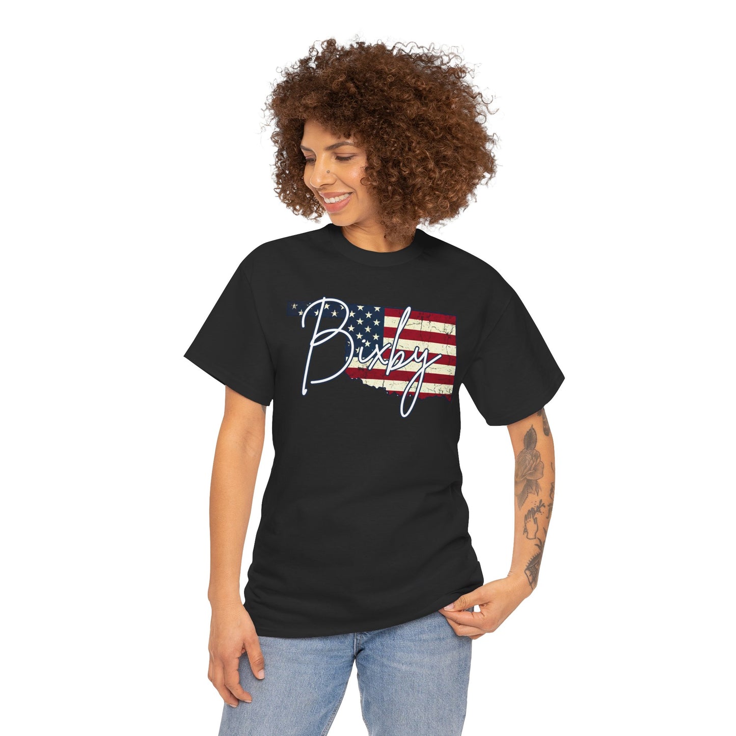 Oklahoma Flag Bixby Script Gildan Tee