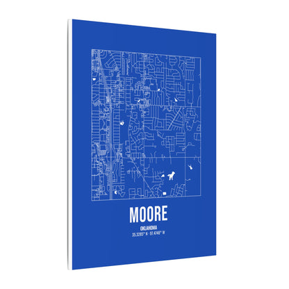 Moore Street Map Canvas, White on Royal Blue