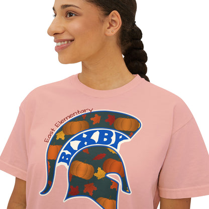 Bixby Spartans East Elementary Pumpkin Patch Helmet Women's Boxy Tee – Fall Mom Shirt
