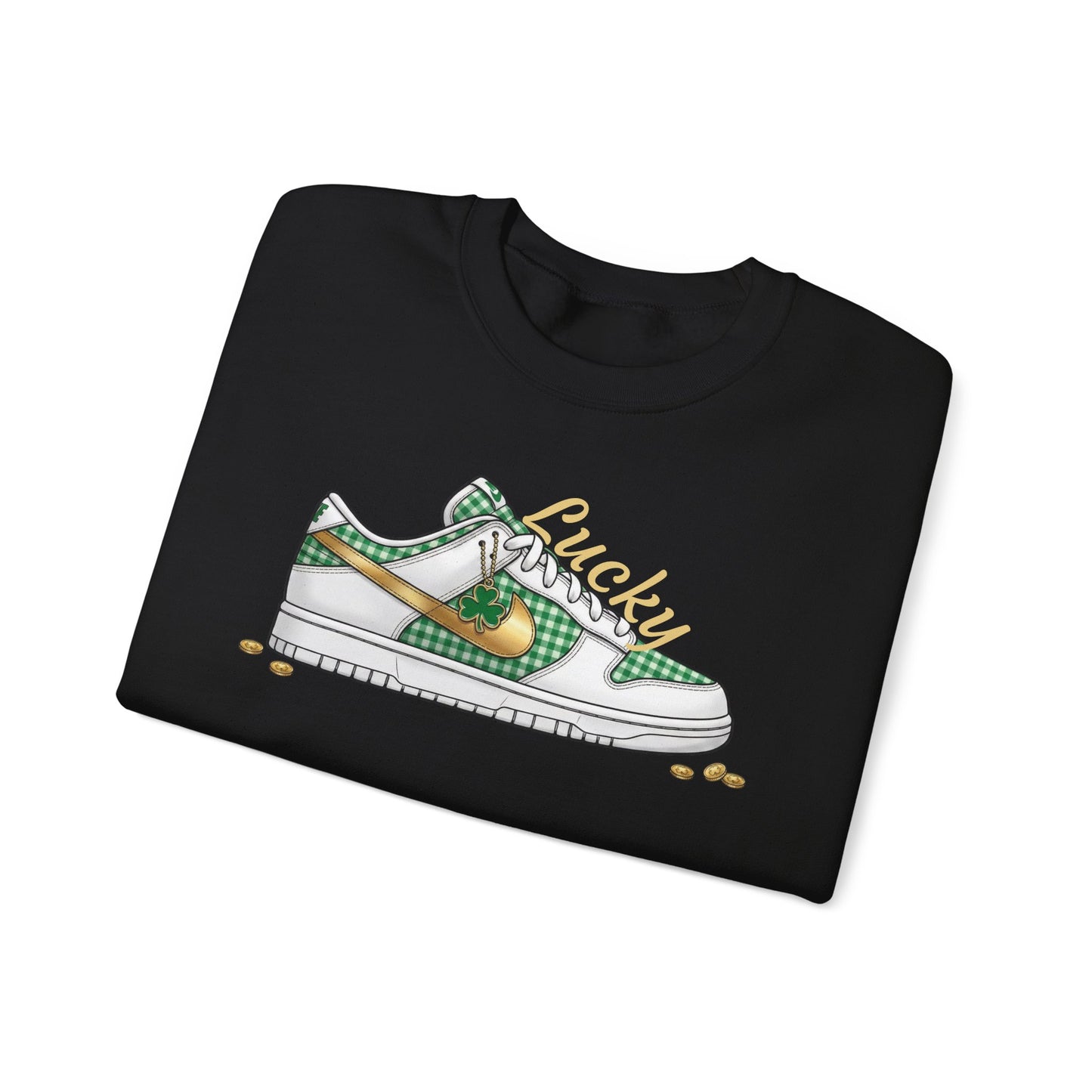 Sneaker Lucky Adult Gildan Crewneck Sweatshirt — Green Plaid Shoe Graphic