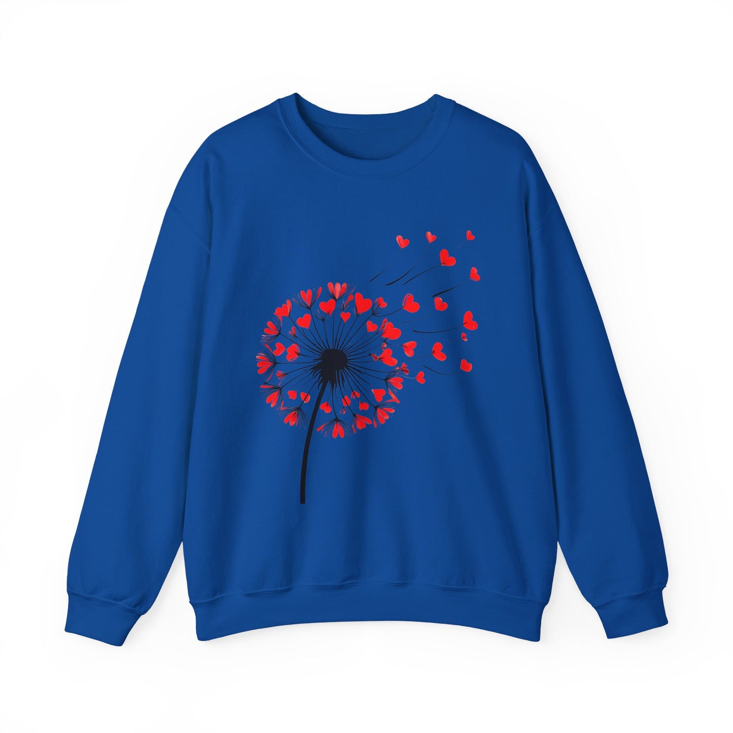 Dandelion Heart Breeze Sweatshirt – White Crewneck with Red Heart Seeds