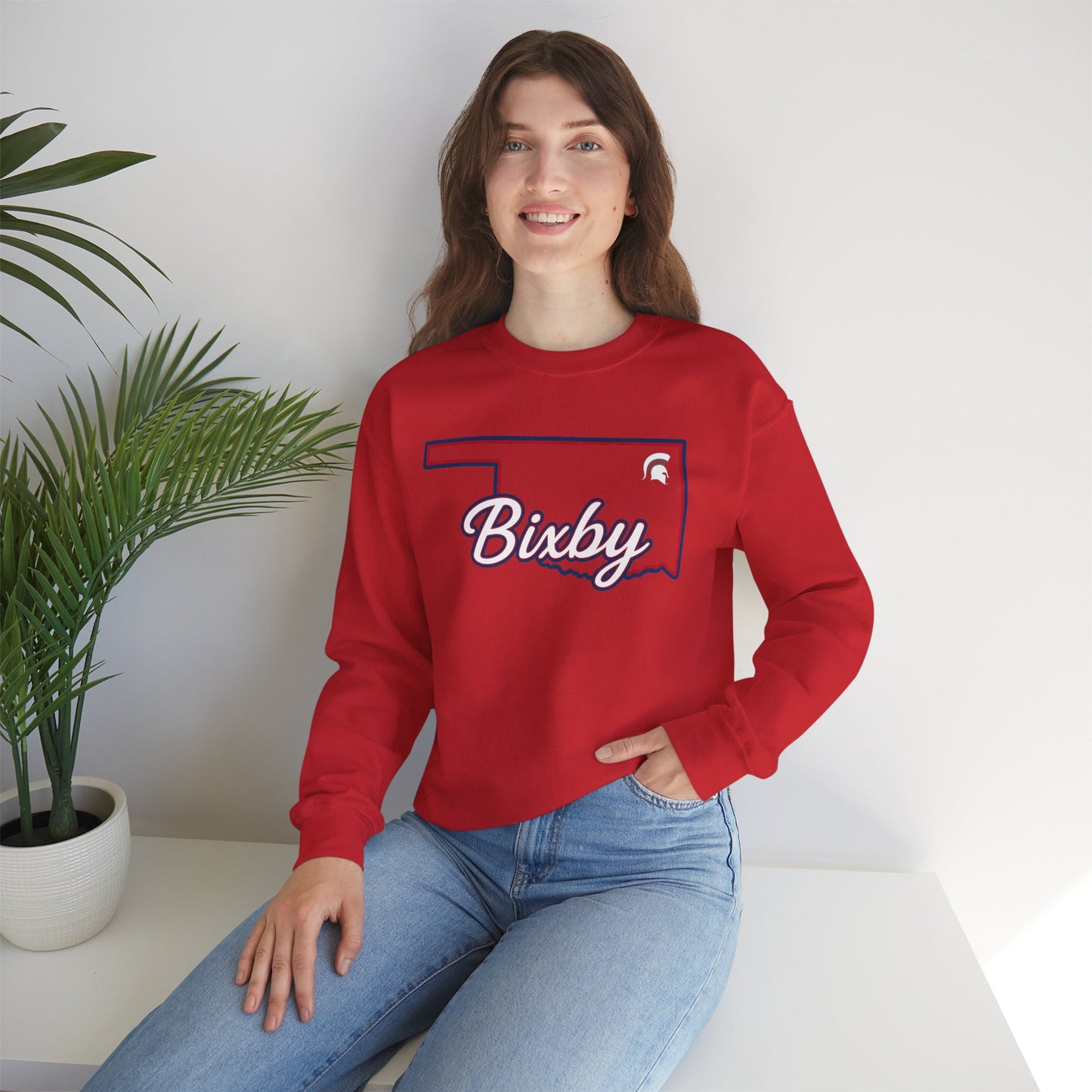 Bixby OK White Spartan Logo Gildan Sweatshirt