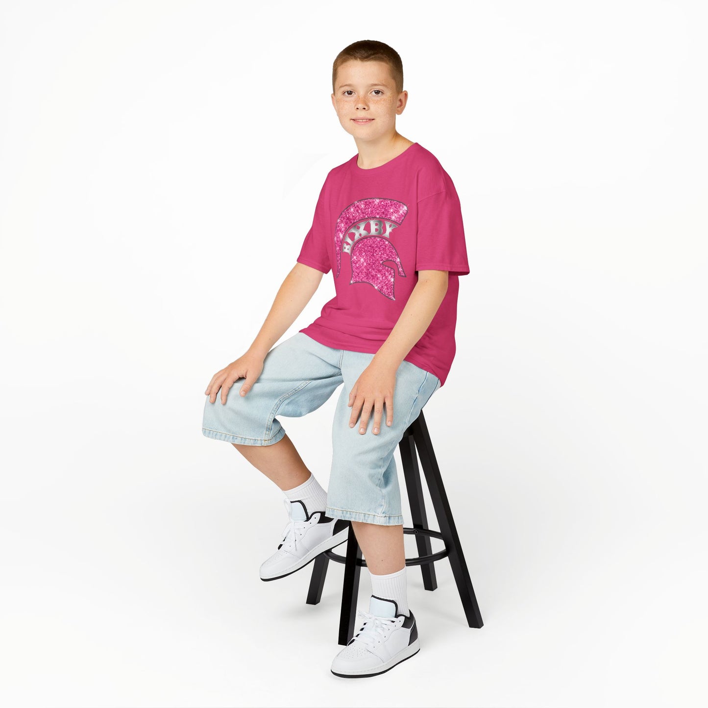 Bixby Spartan Pink Helmet Bling Youth Gildan Tee