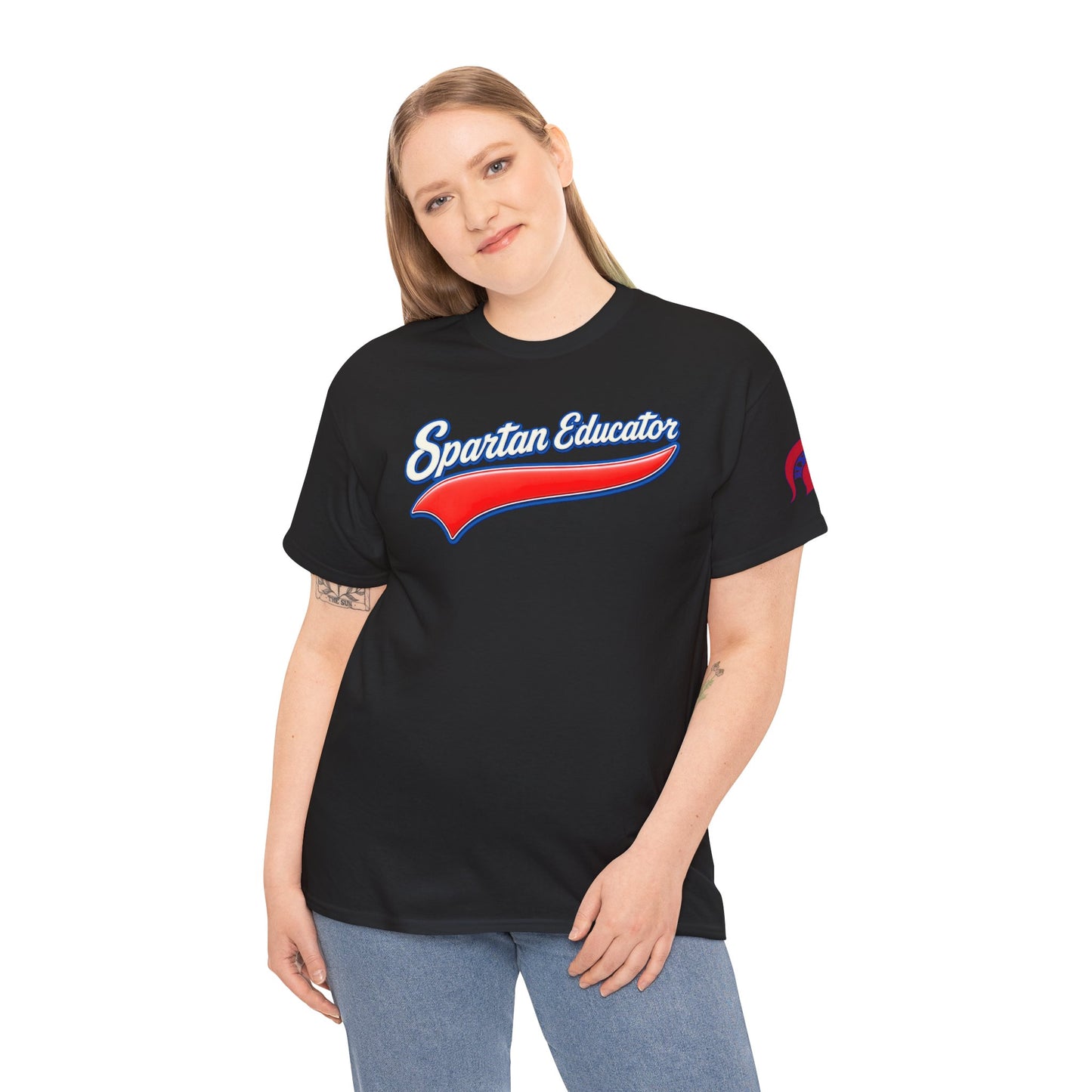 Spartan Educator Design Gildan Tee With Sleeve Logo
