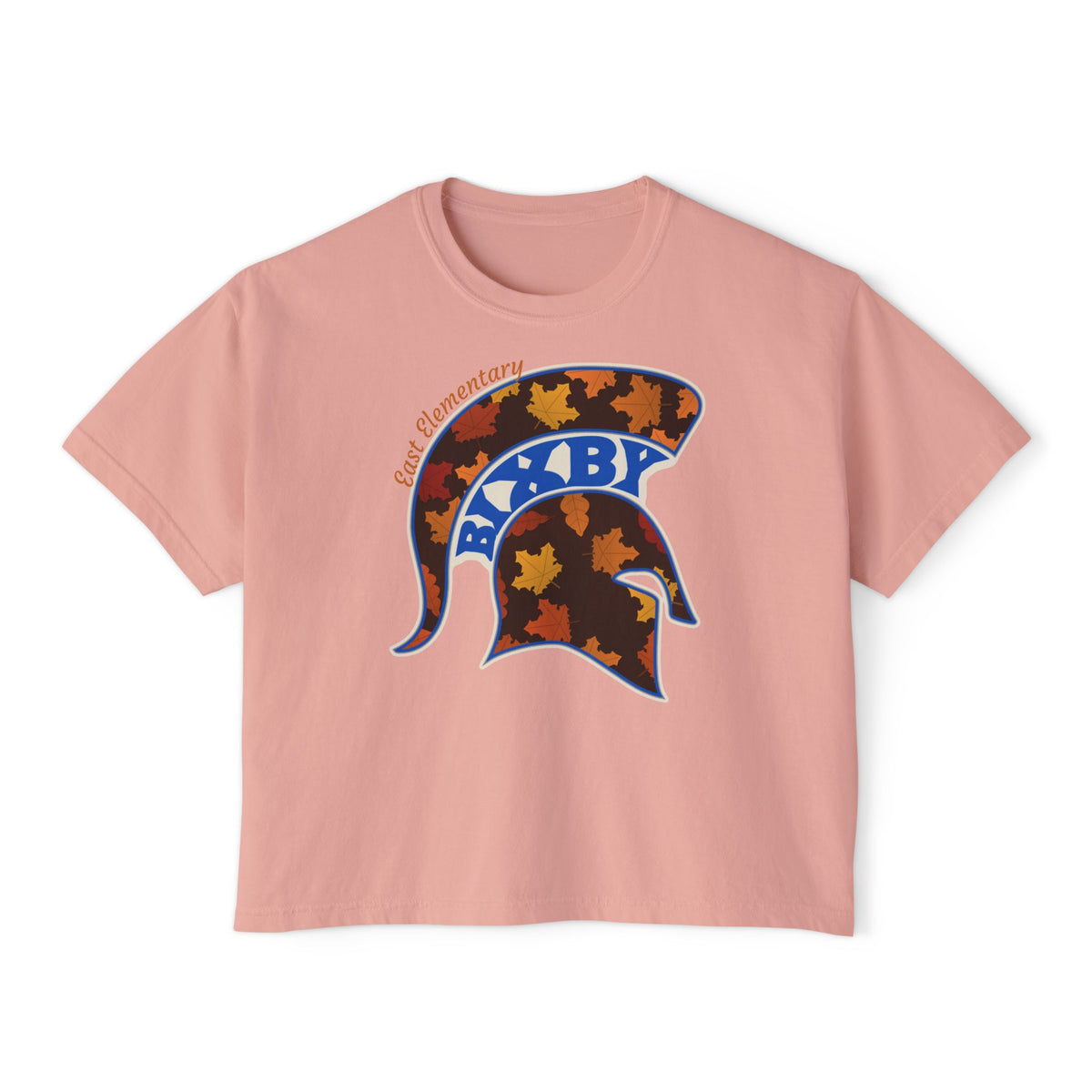 Bixby Spartans East Elementary Fall Leaves Helmet Women's Boxy Tee – Autumn Mom Shirt