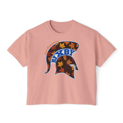 Bixby Spartans East Elementary Fall Leaves Helmet Women's Boxy Tee – Autumn Mom Shirt