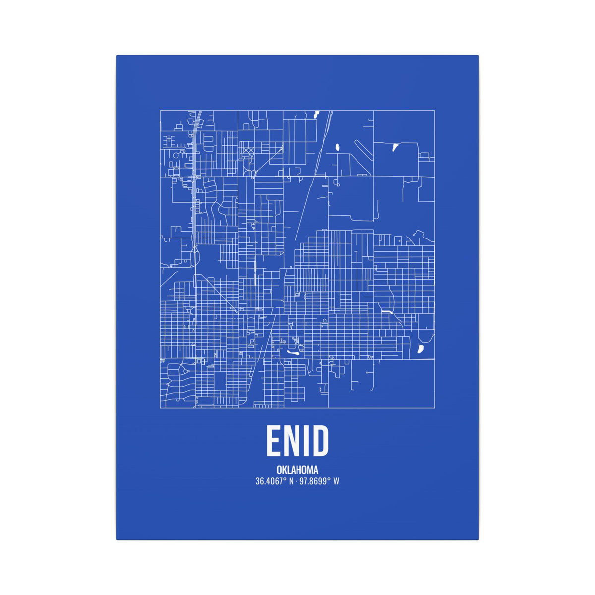 Enid Street Map Canvas, White on Royal Blue