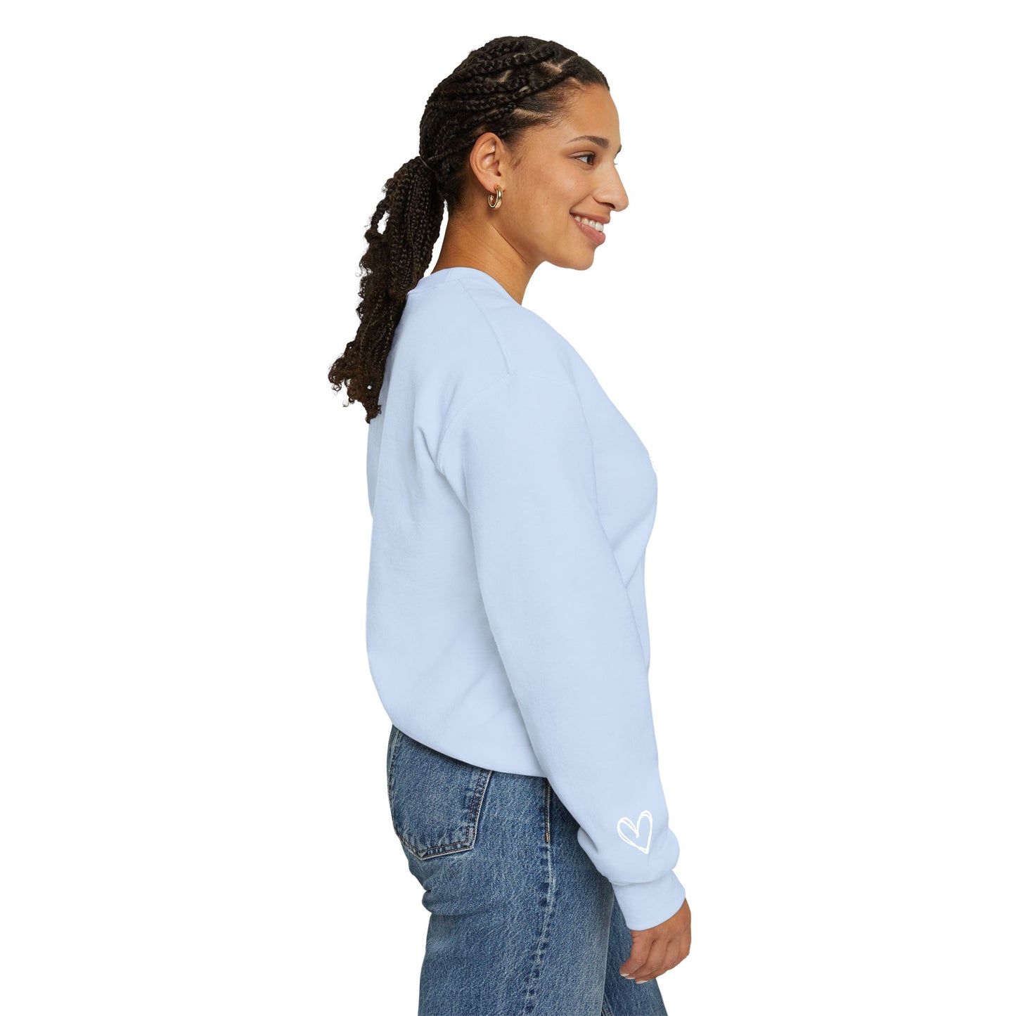Embroidered Love Heart Gildan Sweatshirt with Dual Sleeve Embroidery