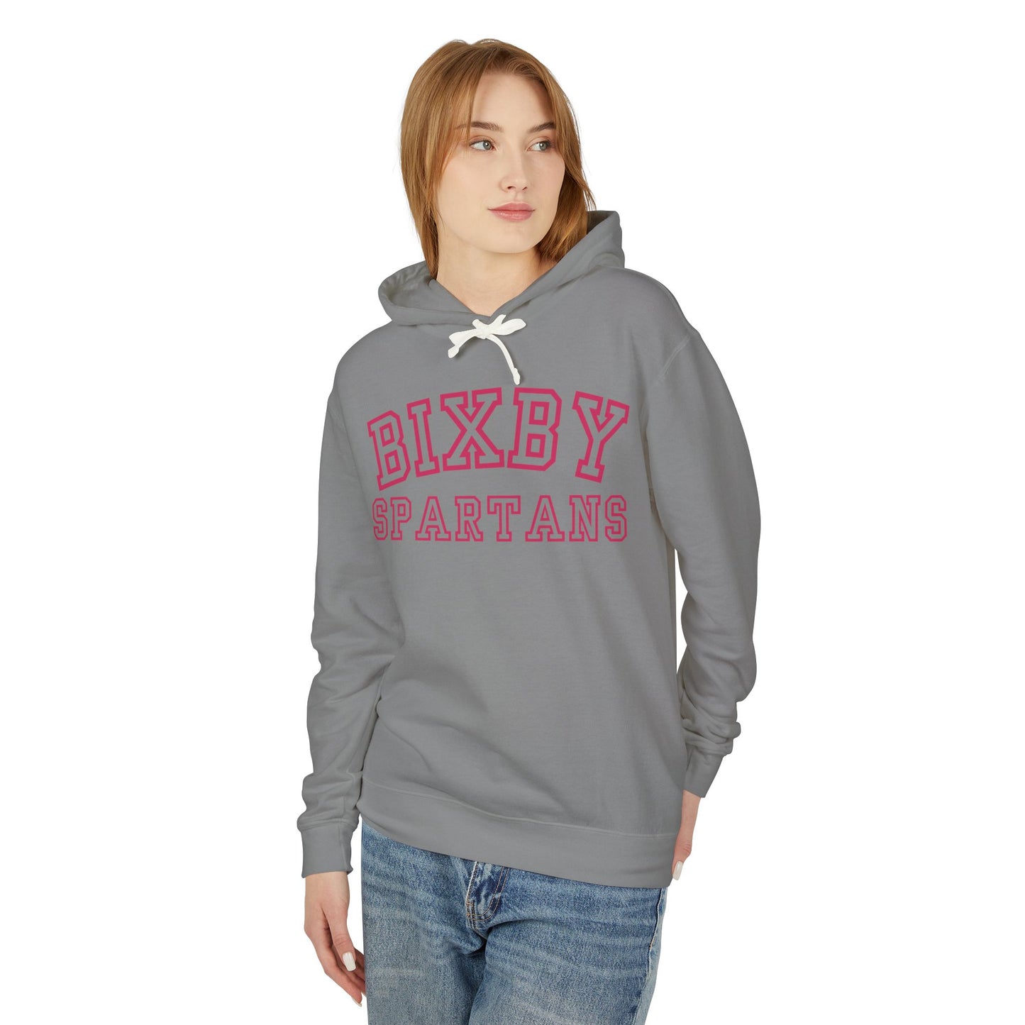 Bixby Spartans Pink Print Premium Comfort Colors Hoodie