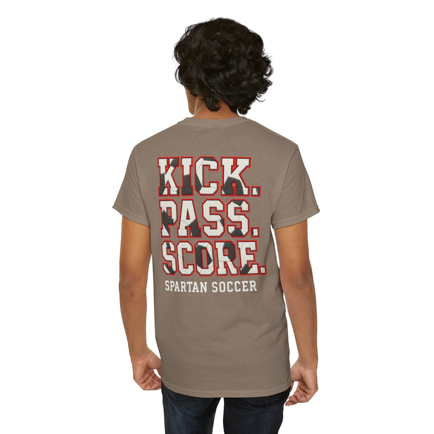 Kick. Pass. Score Spartan Soccer Gildan Tee