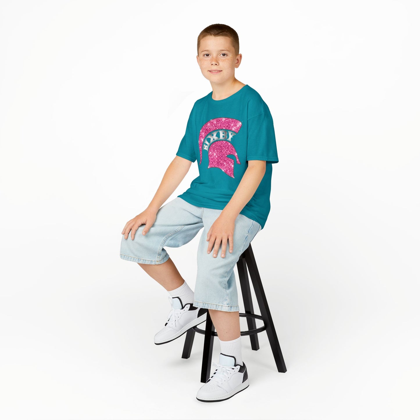 Bixby Spartan Pink Helmet Bling Youth Gildan Tee
