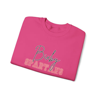 Bixby Spartan Embroidered Crewneck Sweatshirt — Cursive & Yearbook Fonts