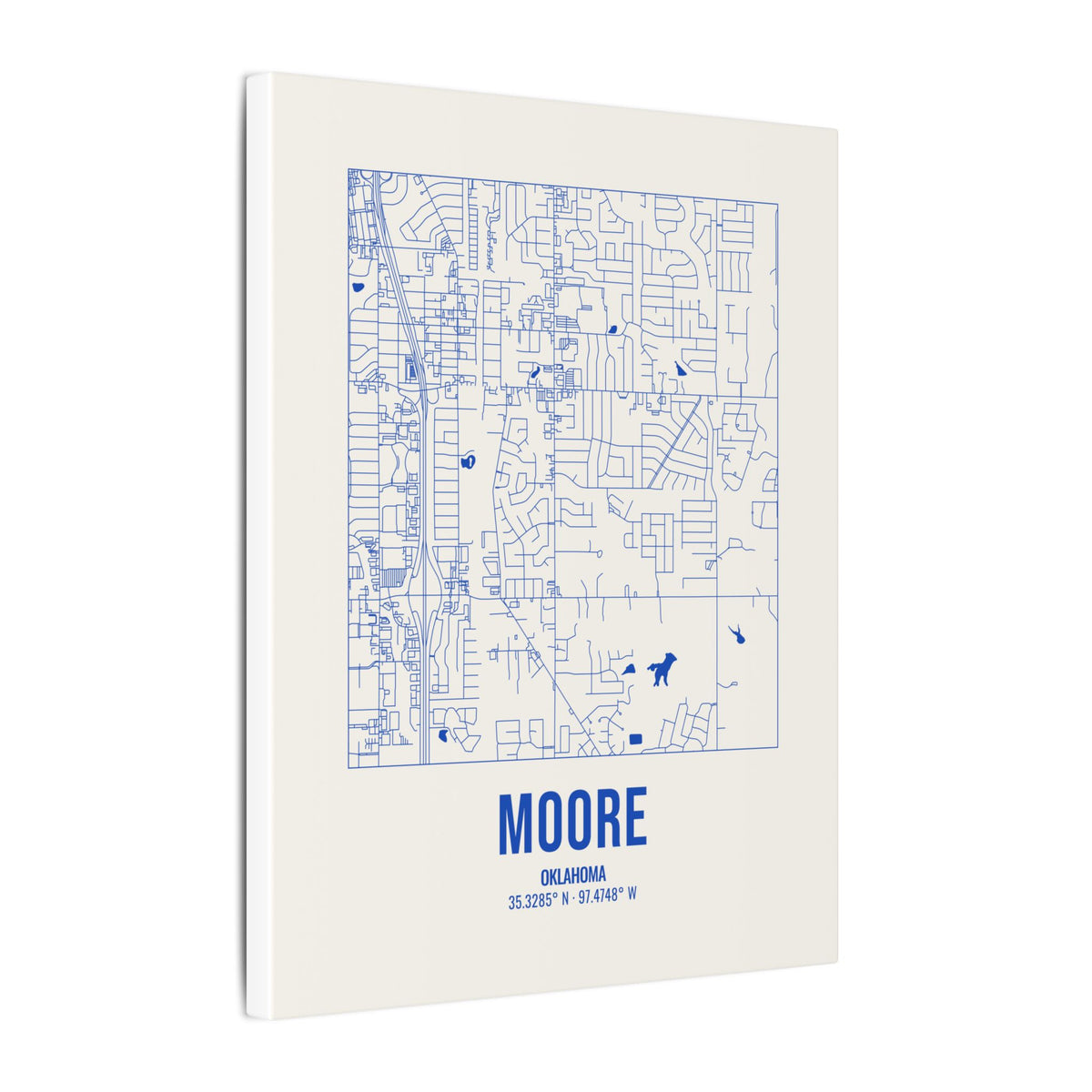 Moore Street Map Canvas, Royal Blue on Cream