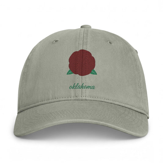 Oklahoma Rose Embroidered Washed Cap