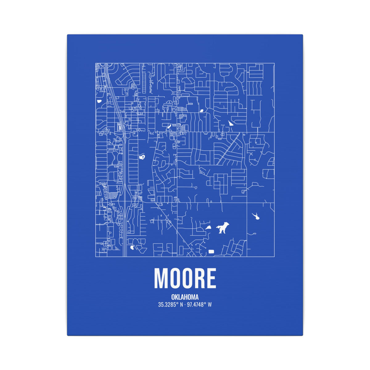Moore Street Map Canvas, White on Royal Blue