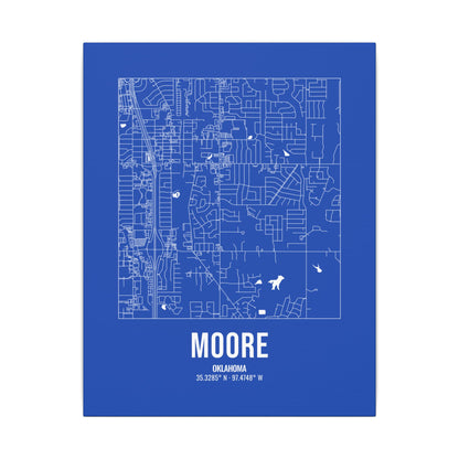 Moore Street Map Canvas, White on Royal Blue
