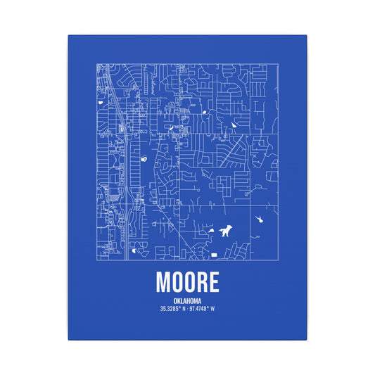 Moore Street Map Canvas, White on Royal Blue