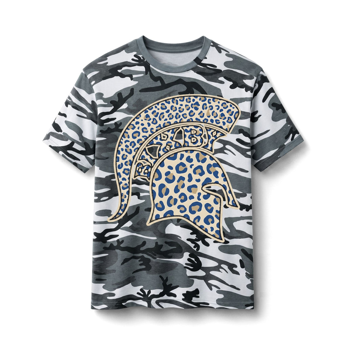 Bixby Spartans Camo Leopard Spartan - Kids' Army Green Graphic T‑ Tee