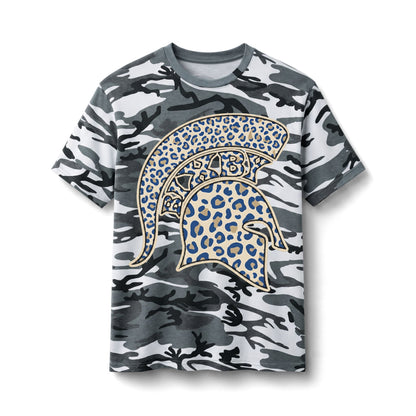 Bixby Spartans Camo Leopard Spartan - Kids' Army Green Graphic T‑ Tee