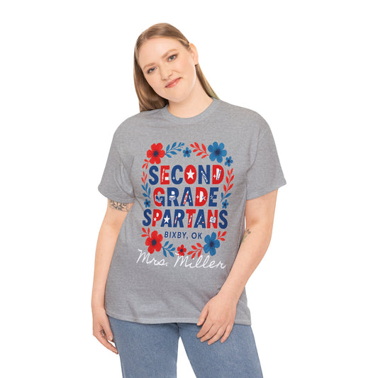 Floral Second Grade Spartan Gildan Tee