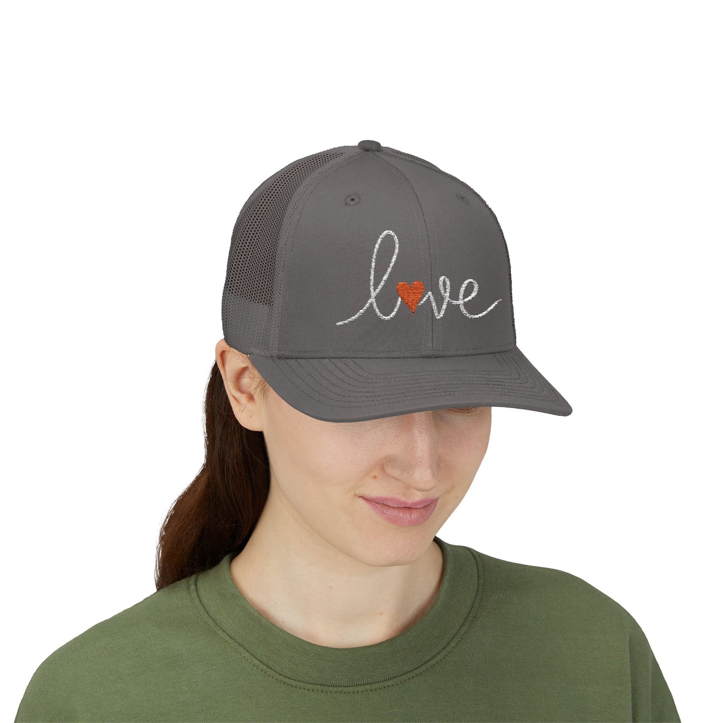 Love Script Snapback Trucker Cap | Sparkle Heart Embroidery