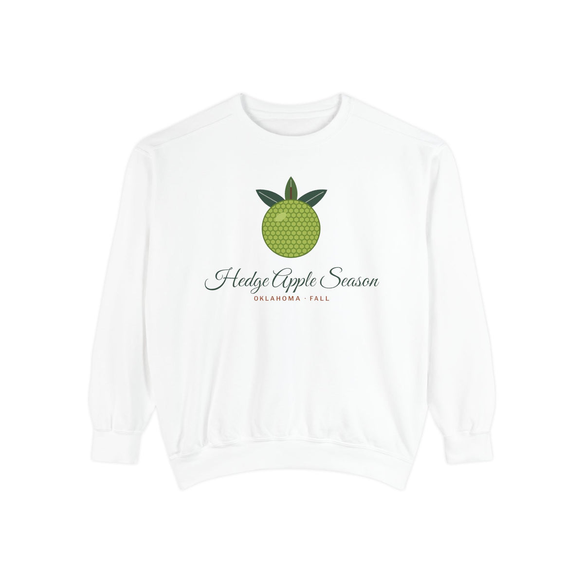 Crewneck sweatshirt printed with Hedge Apple Season Oklahoma.