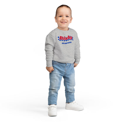 Bixby Spartans Retro Blue Checkered Script Toddler Sweatshirt – Little Spartan Vintage Crewneck
