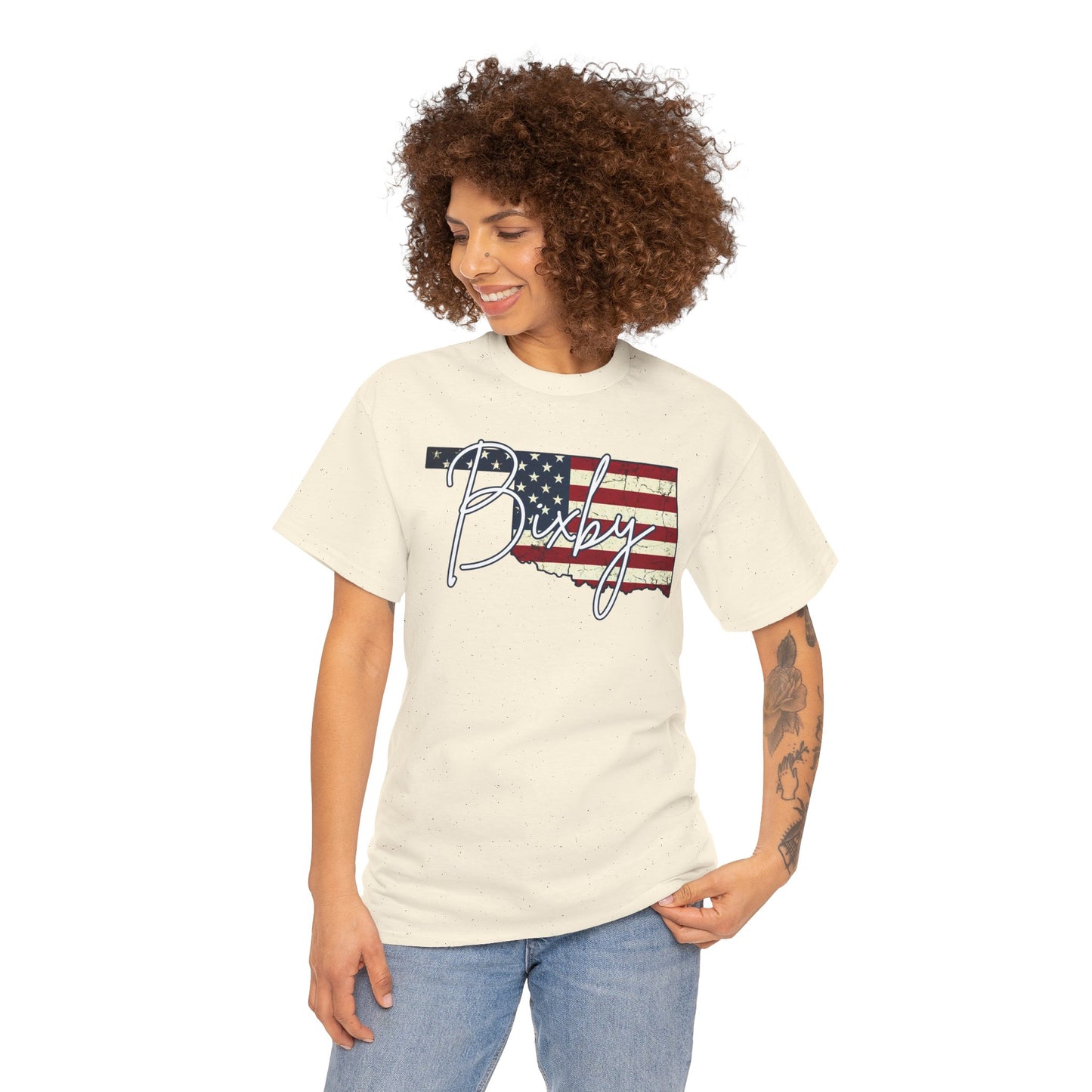 Oklahoma Flag Bixby Script Gildan Tee
