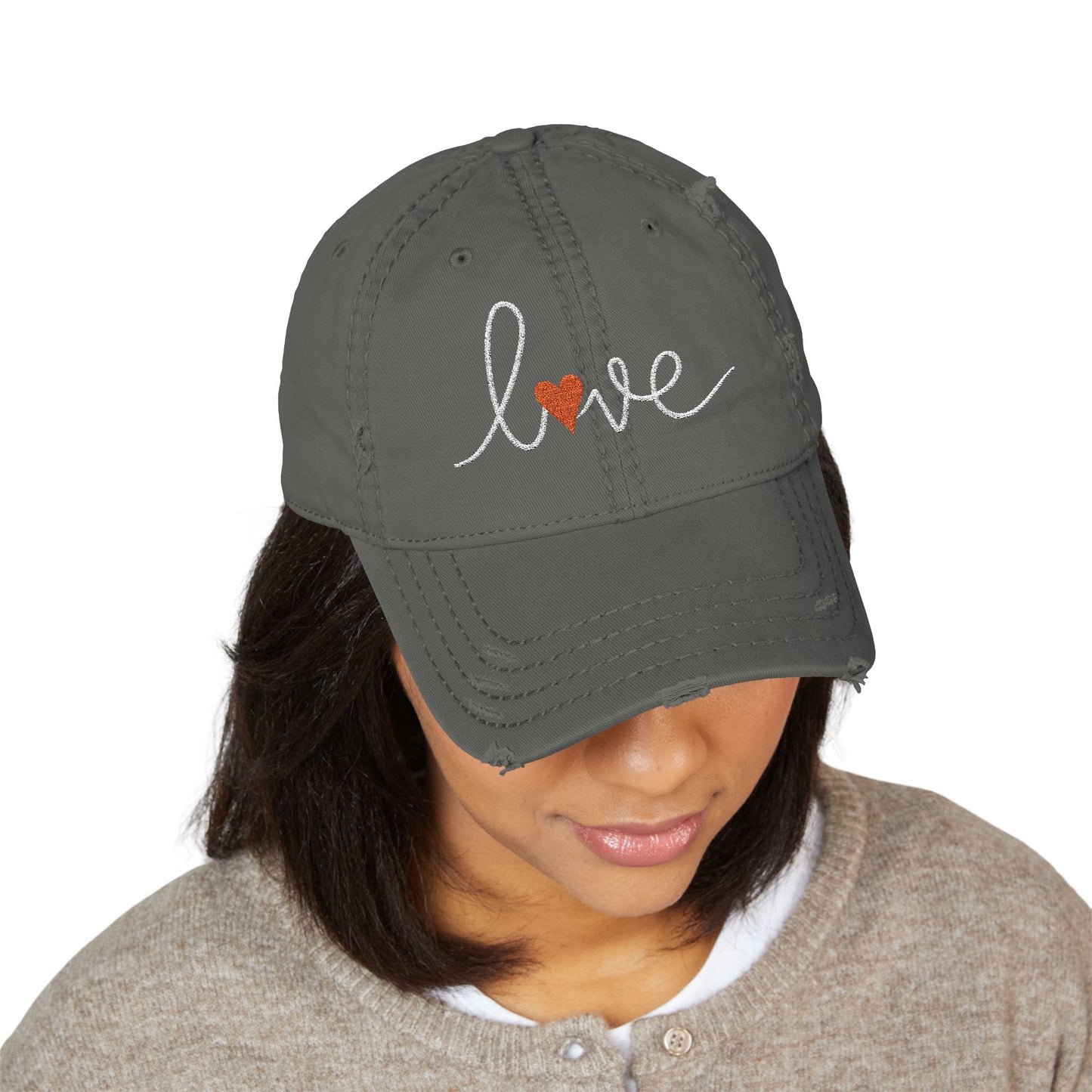 Love Script Heart Embroidered Vintage Distressed Ballcap