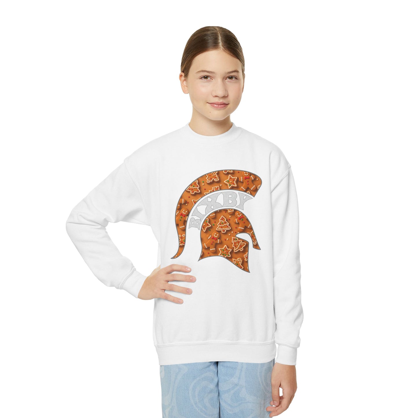 Bixby Spartan Gingerbread Helmet Youth Gildan Sweatshirt
