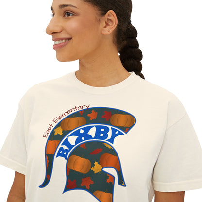Bixby Spartans East Elementary Pumpkin Patch Helmet Women's Boxy Tee – Fall Mom Shirt