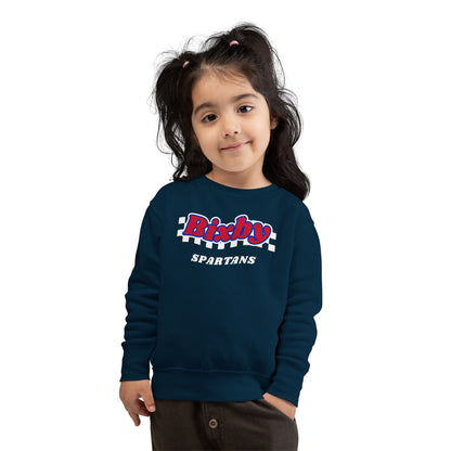 Bixby Spartans Retro Script Checkered Toddler Sweatshirt – Little Spartan Game Day Crewneck