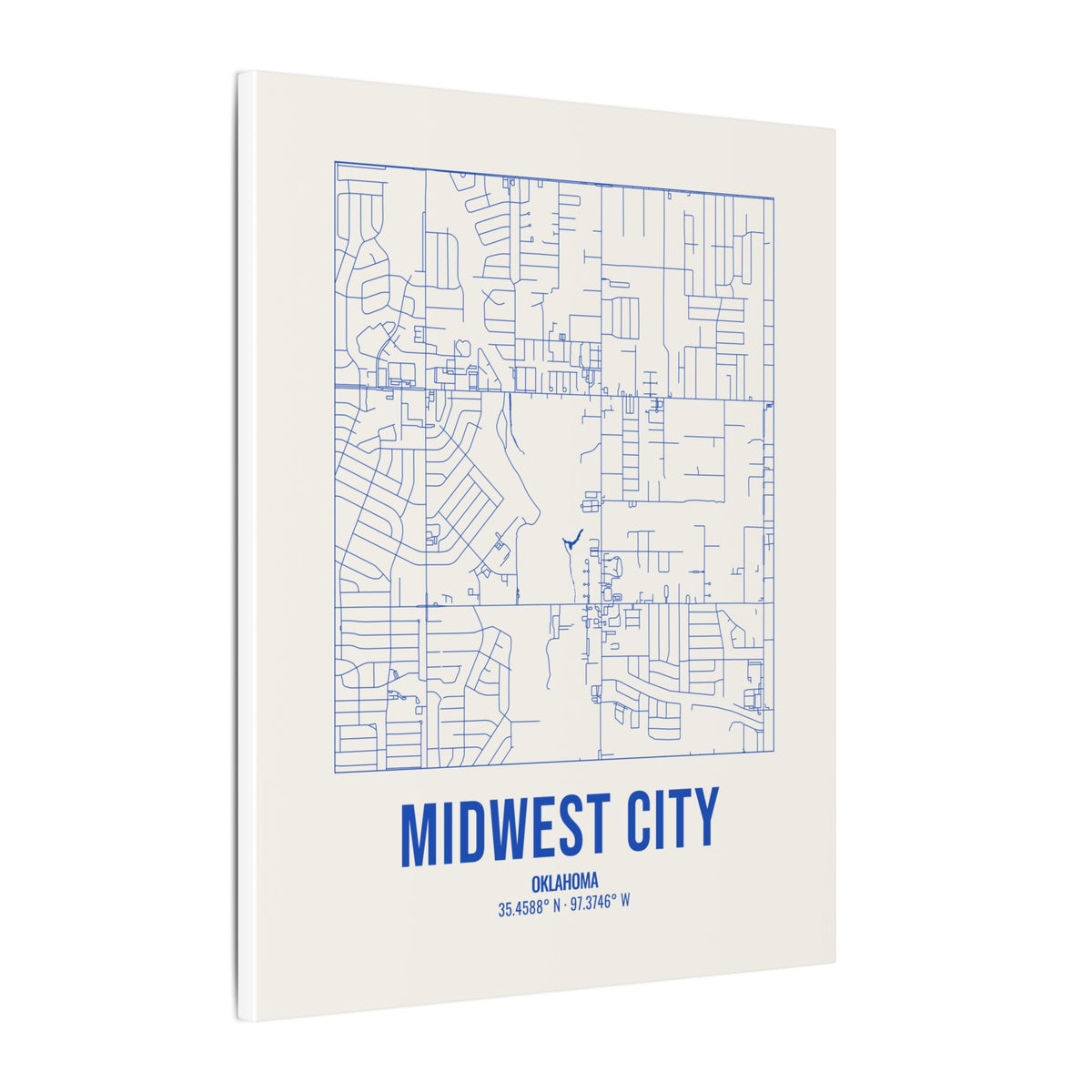 Midwest City Street Map Canvas, Royal Blue on Cream