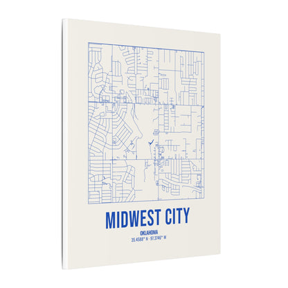 Midwest City Street Map Canvas, Royal Blue on Cream