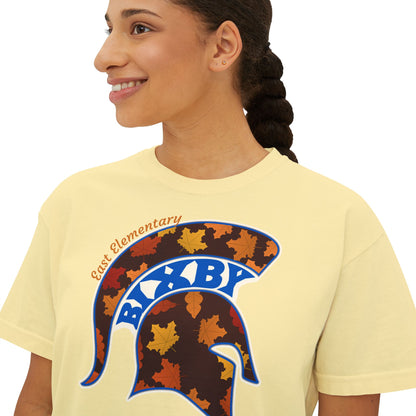 Bixby Spartans East Elementary Fall Leaves Helmet Women's Boxy Tee – Autumn Mom Shirt