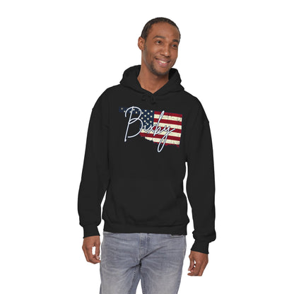 Oklahoma Flag Hoodie with "Bixby" Script Gildan Hoodie