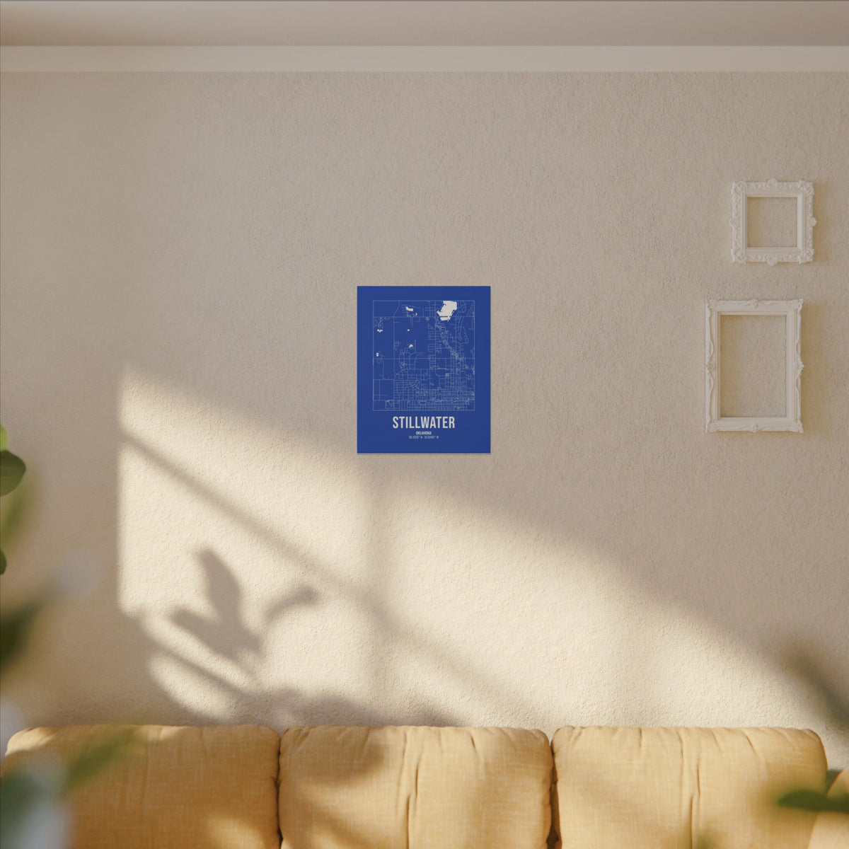 Stillwater Street Map Canvas, White on Royal Blue