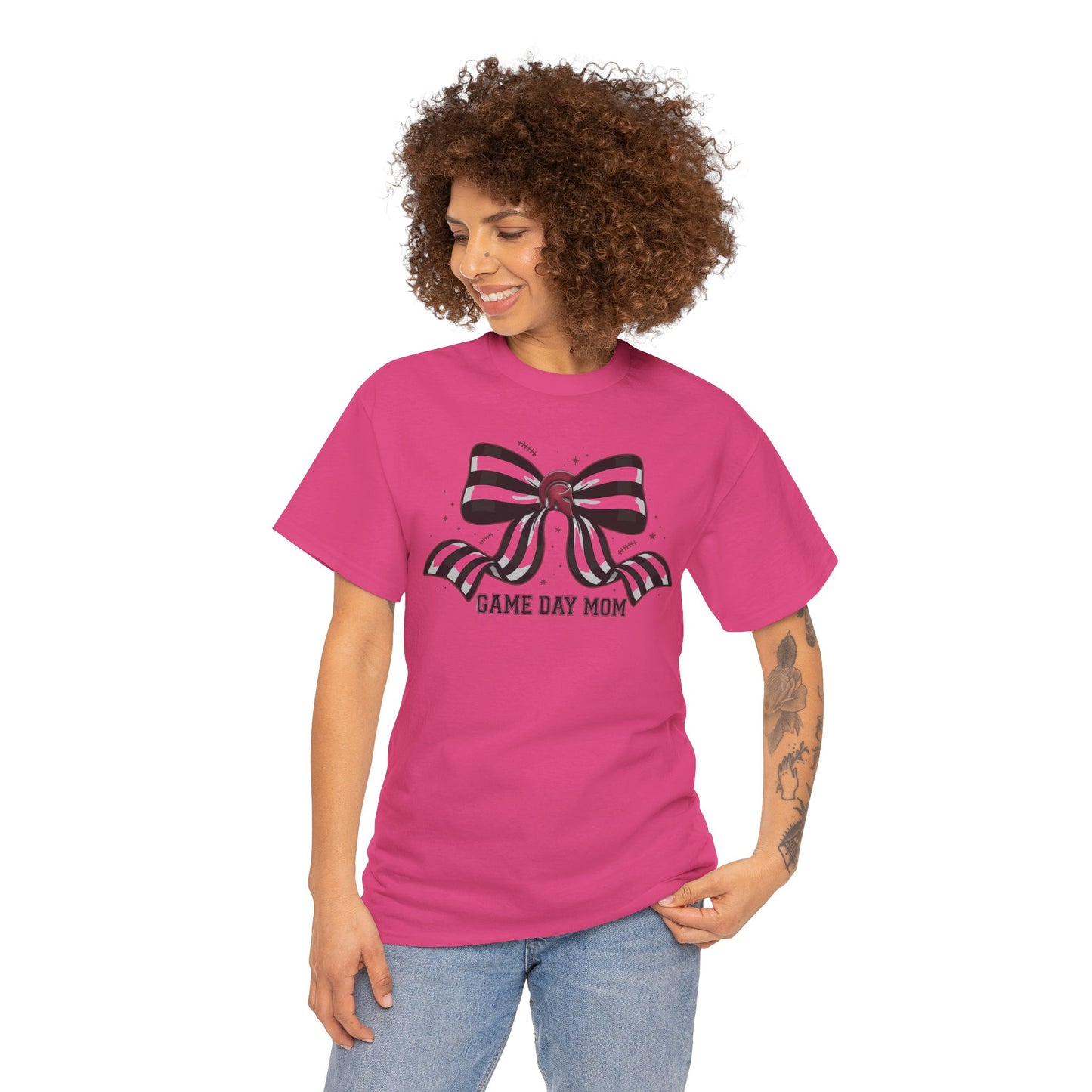 Game Day Mom T-Shirt – Striped Bow Football Mom Tee